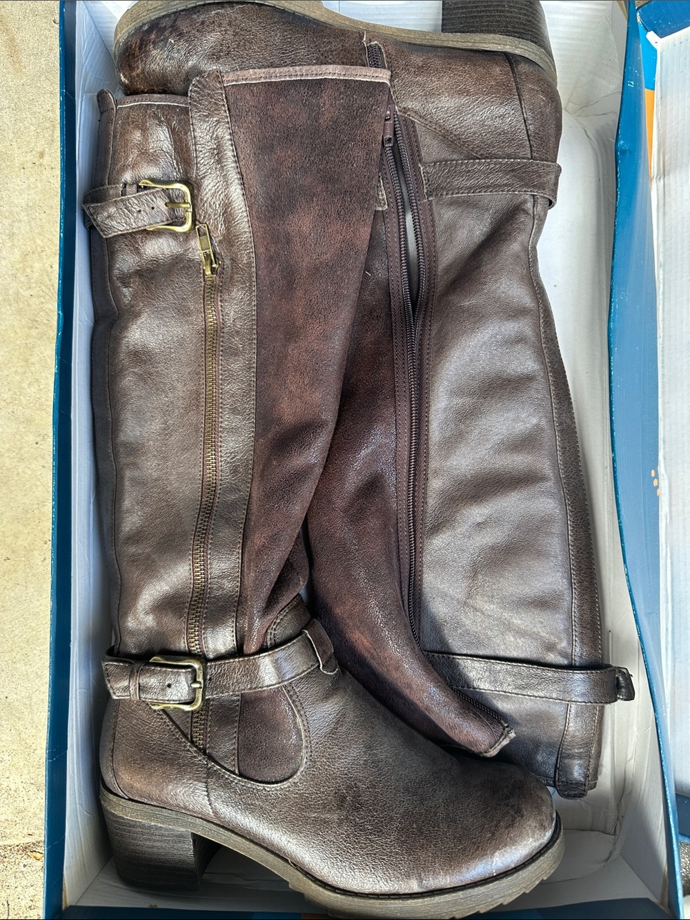 BareTraps Brown Knee-High Buckle Riding Boots